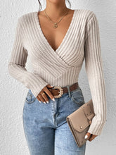 Surplice Neck Ribbed Knit Tee